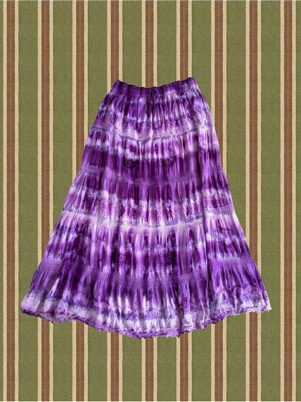 Smocked Tie-Dye Purple A-Line Maxi Skirt